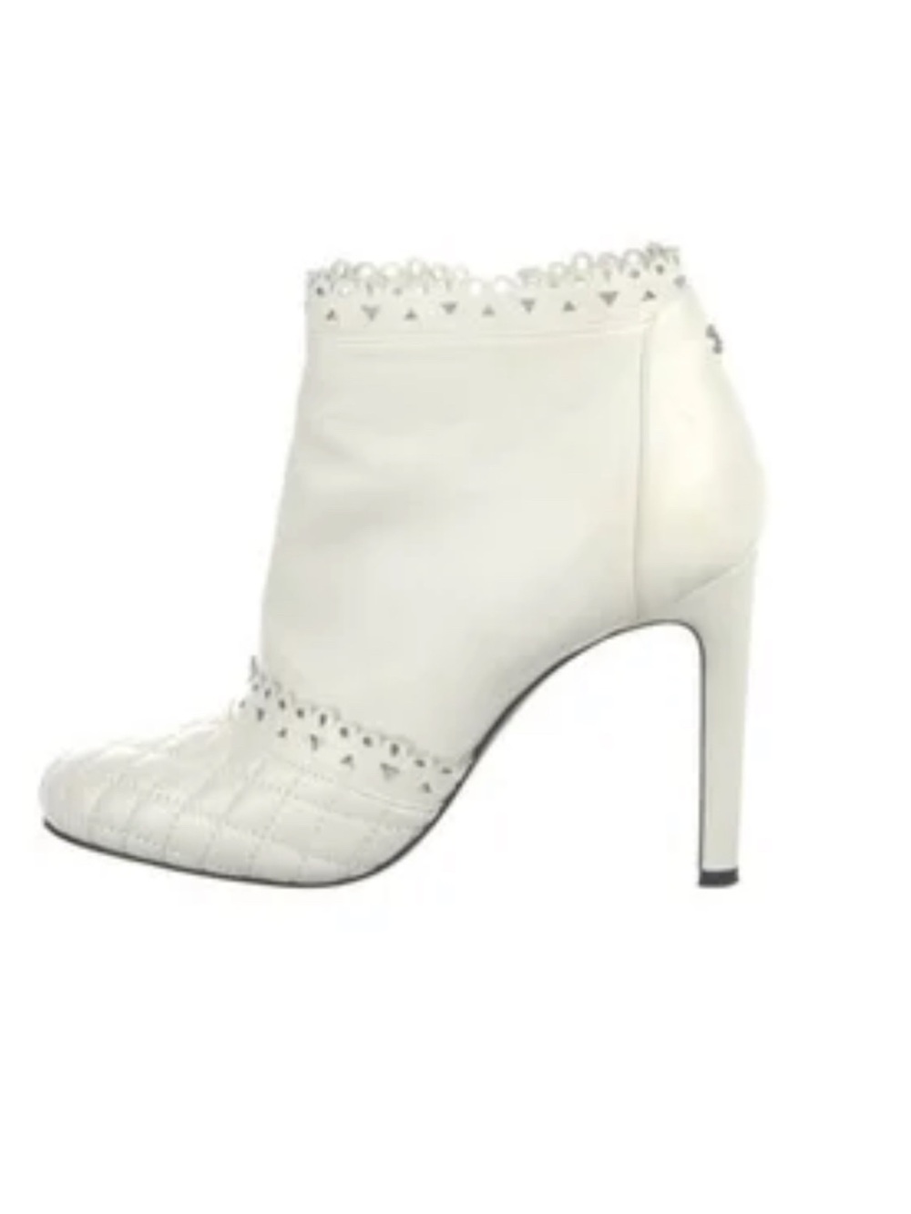 CHANEL White Quilted & Scalloped Leather Ankle Boots- Only sold in boutiques.